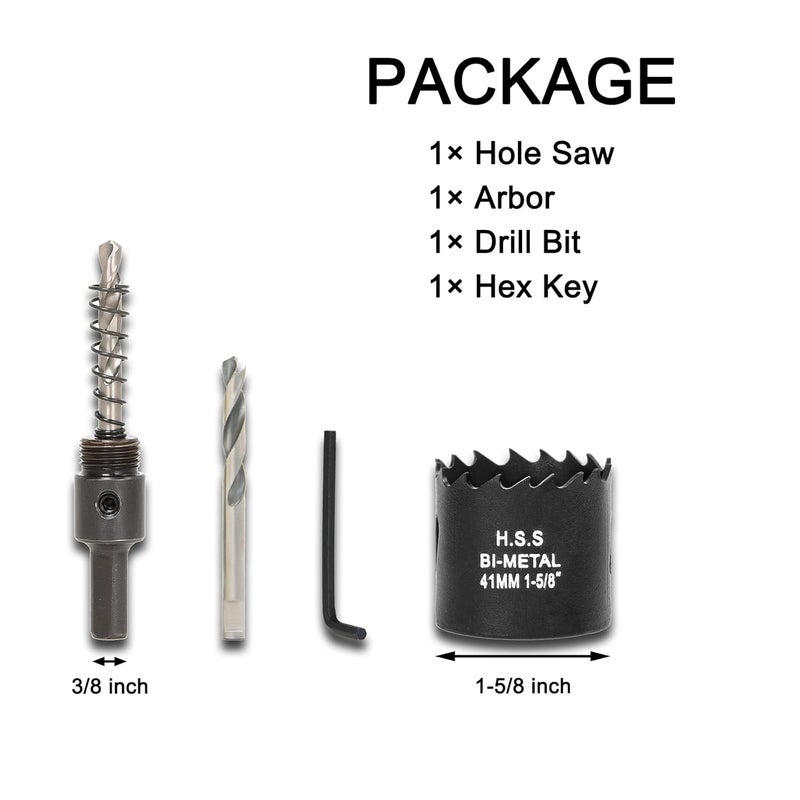 VIKITON 1-5/8 Inch Hole Saw with Arbor for Wood Metal Plastic, 1.6 in Bimetal Hole Cutter, Fast Chip Removal, Smooth Flat Drilling Edge, Lightweight & Portable (Black) - Image 2